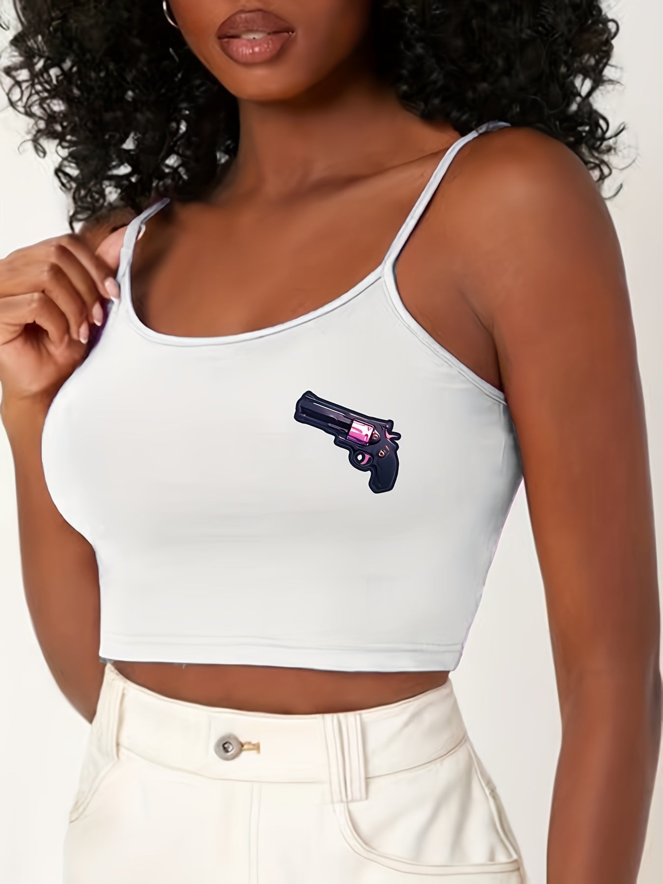 Pistol Print Sleep Tops Crew Neck Spaghetti Strap Top Women's Sleepwear