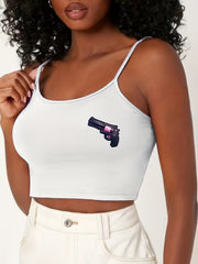 Pistol Print Sleep Tops Crew Neck Spaghetti Strap Top Women's Sleepwear