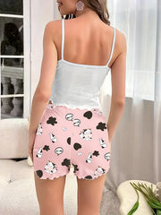 Cow Print Pajama Set: Cami Top & Shorts