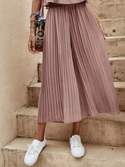 Solid Pleated Wide Leg Pants Cropped - Women's Clothing