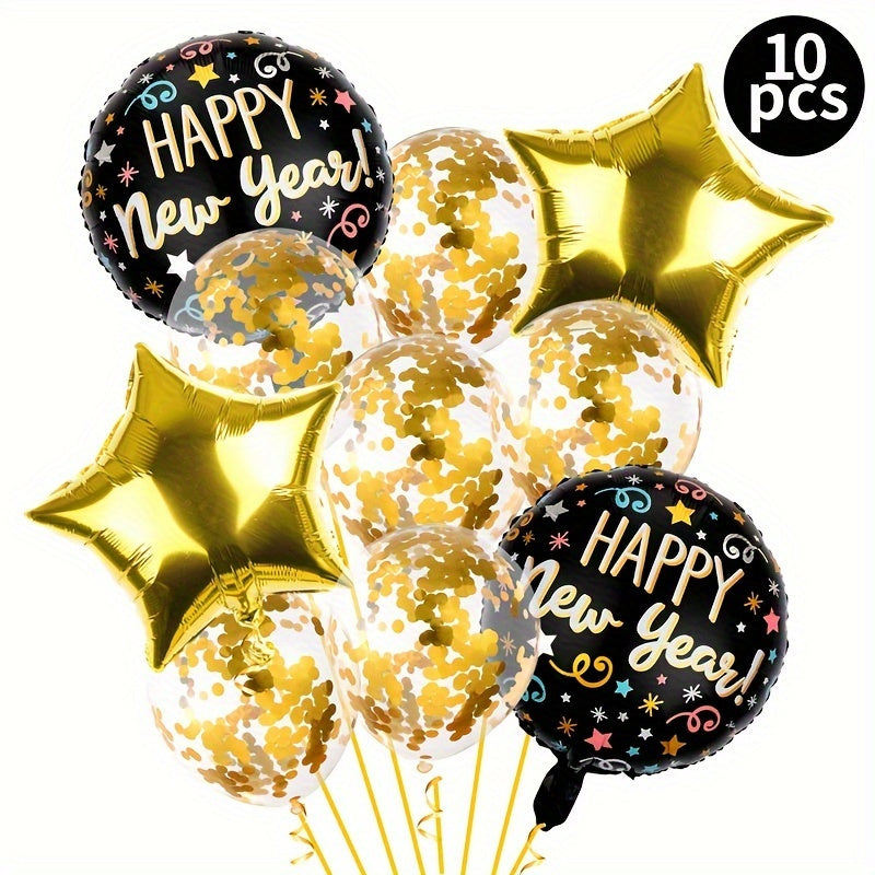 10pcs Year Balloons Kit Happy Year Party Supplies Foil Balloon Banner Gift