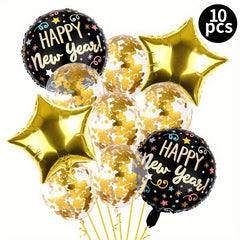 10pcs Year Balloons Kit Happy Year Party Supplies Foil Balloon Banner Gift