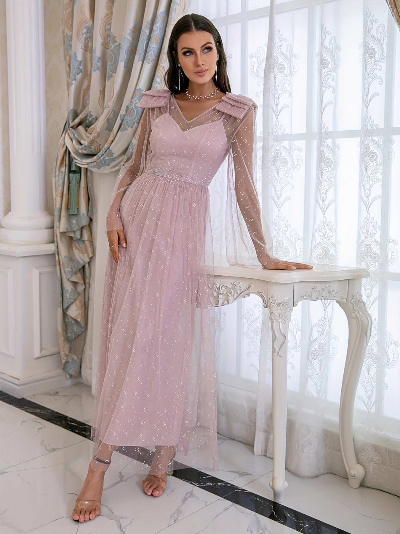 Flare Sleeve V Neck Bridesmaid Dress for Wedding Party