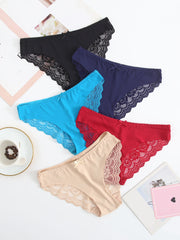 6pcs Mixed Lace Trim Low Waist Panties Pack