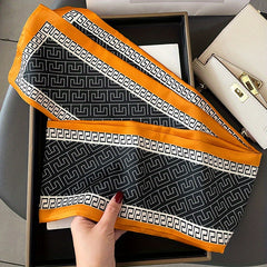 Geometric Print Skinny Silk Scarf Double Layer Neck Tie Ribbon