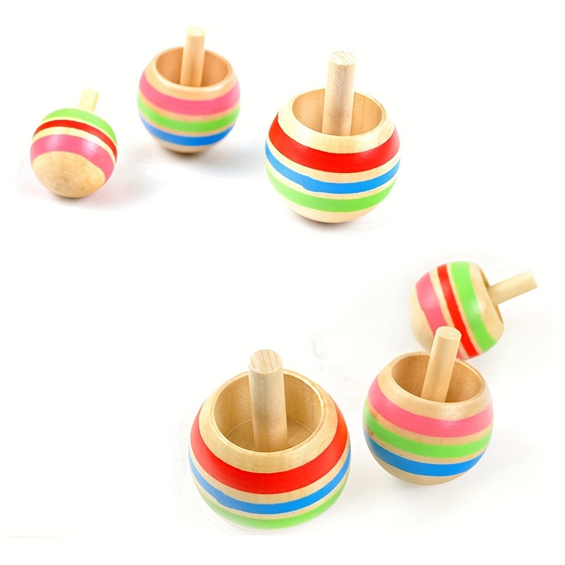 3pcs Colorful Wooden Top Spinners Set for Kids Educational and Fun Desktop Toy