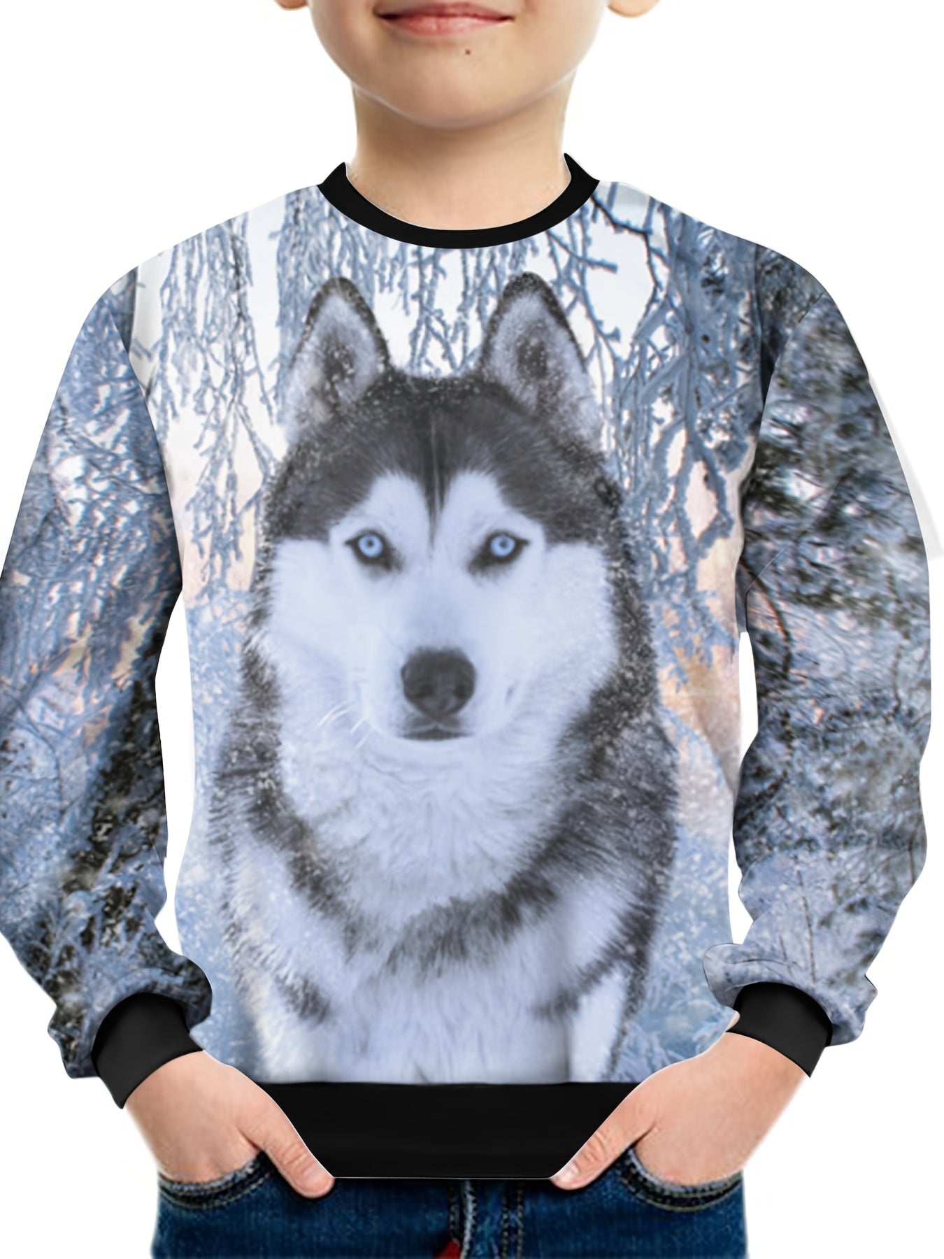Teen's 3D Wolf Print Sweatshirt Casual Pullover Street Wear