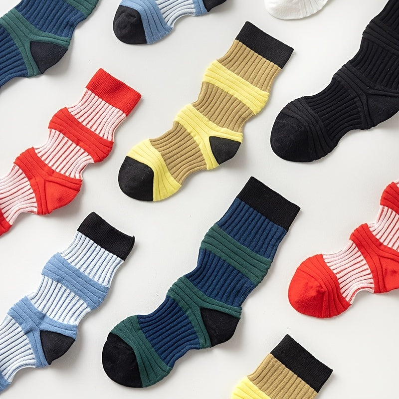 6 Pairs Stripes Print Crew Socks for Women