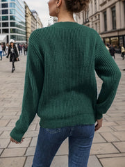 Solid Knit Long Sleeve Crew Neck Sweater for Women
