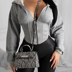 Casual Zip Up Crop Hoodie Long Sleeve Sweatshirt for Women