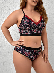 Floral Print Plus Size Lingerie Set for Women