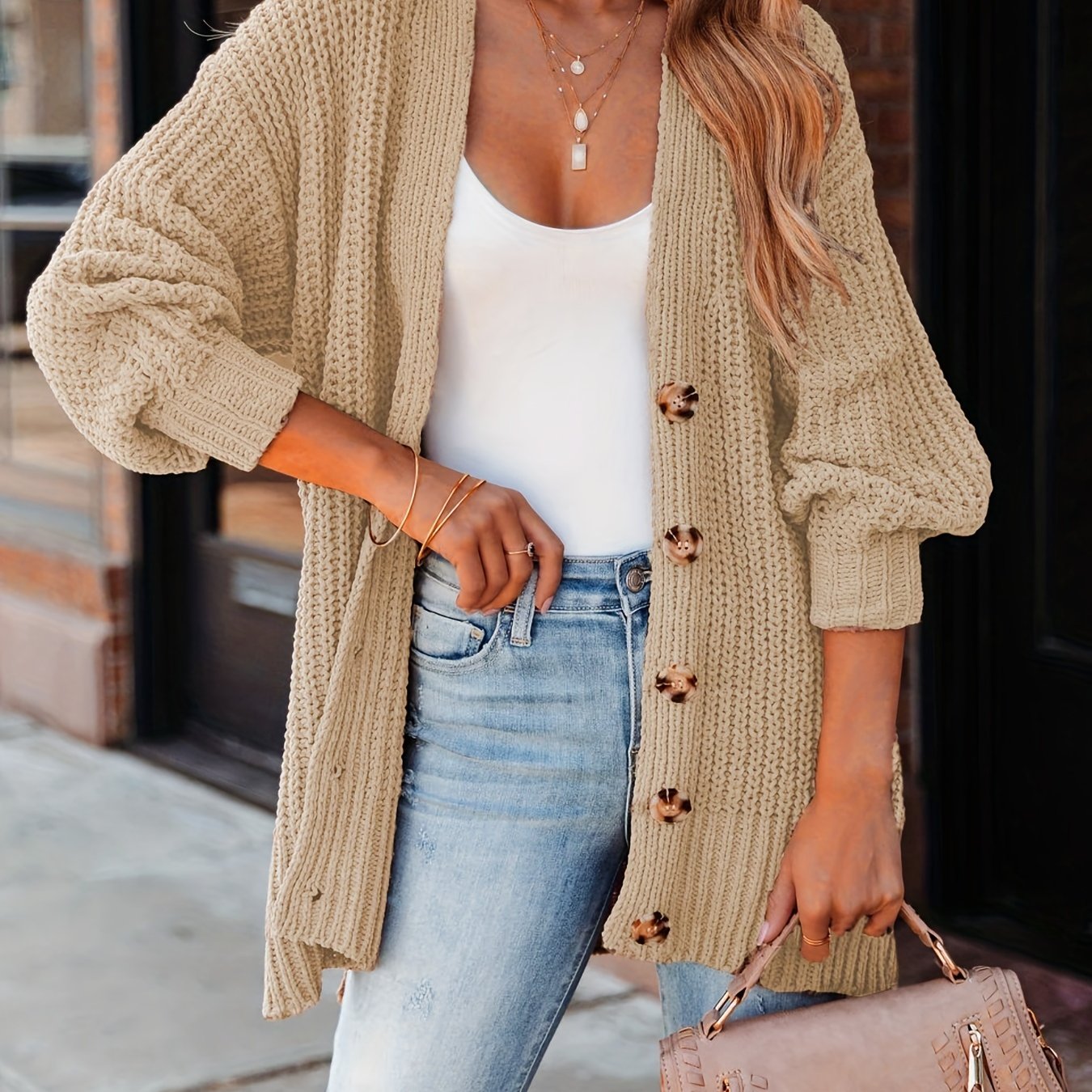 Women's Plus Solid Button Up Long Sleeve Cardigan