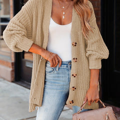Women's Plus Solid Button Up Long Sleeve Cardigan