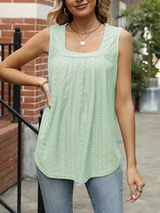Eyelet Tank Top Square Neck Sleeveless Summer Top
