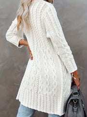 Solid Cable Cardigan Open Front Long Sleeve