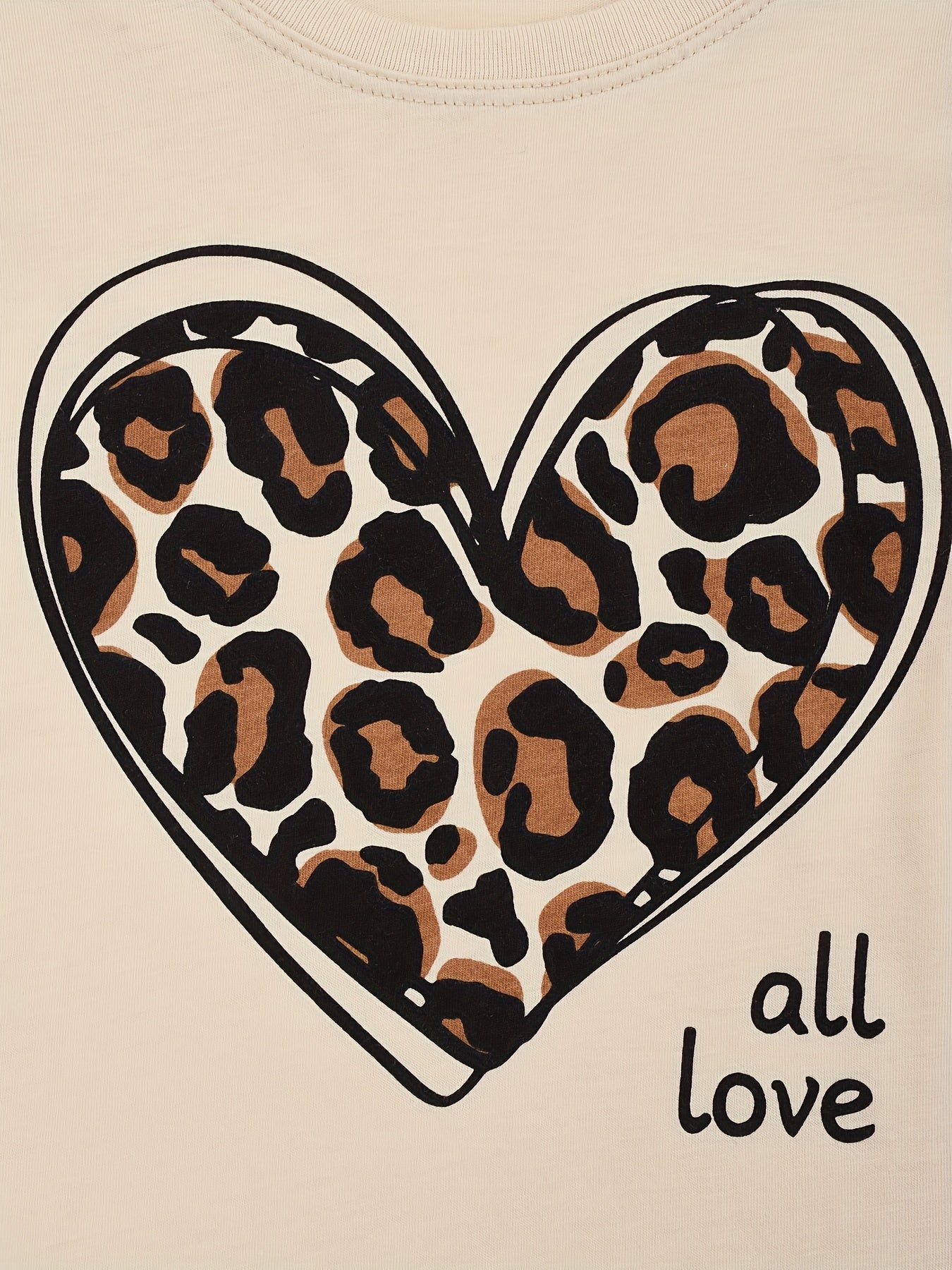 Leopard Pattern Pajamas Long Sleeve Top & Pants Set Heart Print Loungewear
