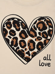 Leopard Pattern Pajamas Long Sleeve Top & Pants Set Heart Print Loungewear