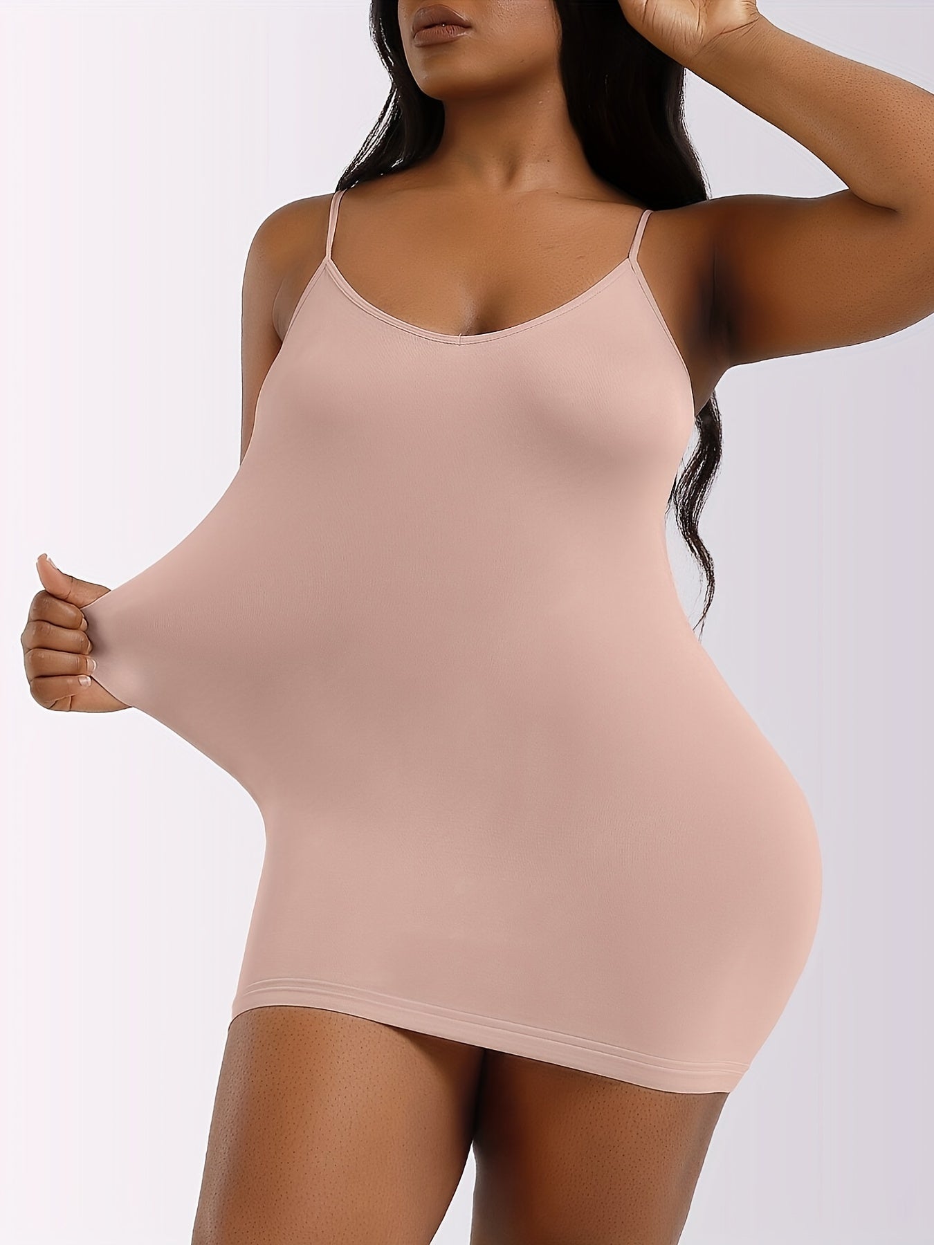 Solid Slip Nightdress V Neck Sleep Dress Women's Sleepwear