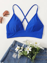 Criss Cross Back Bikini Top Wide Band Trim Triangle Beach Top