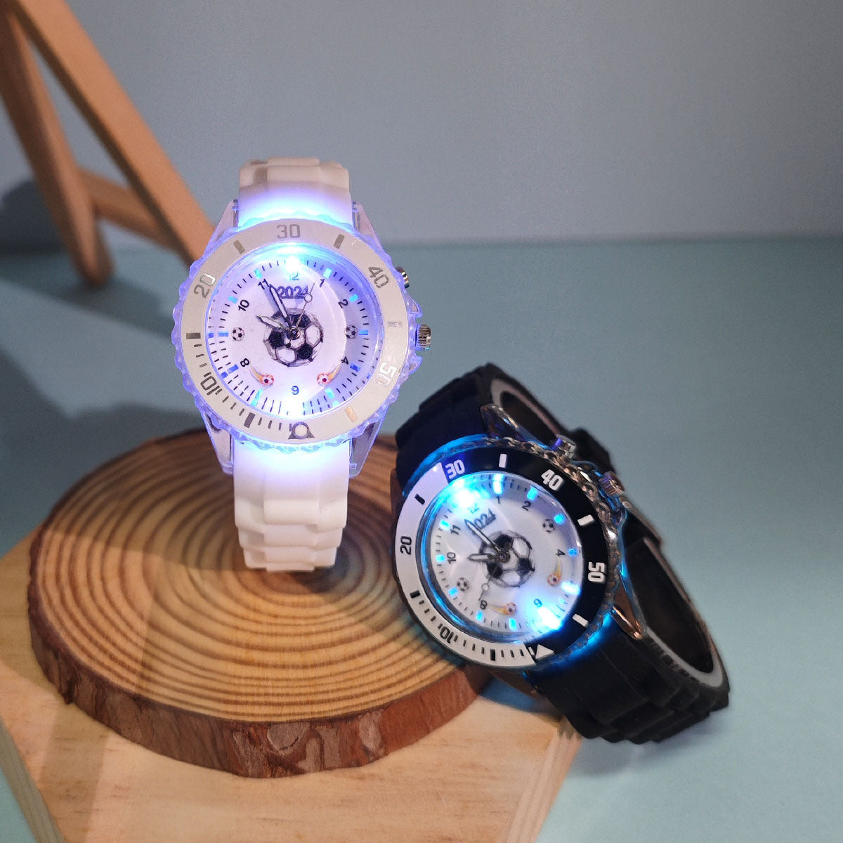 Boys' Soccer Sports Watch LED Glow Wristwatch & Bracelet Set