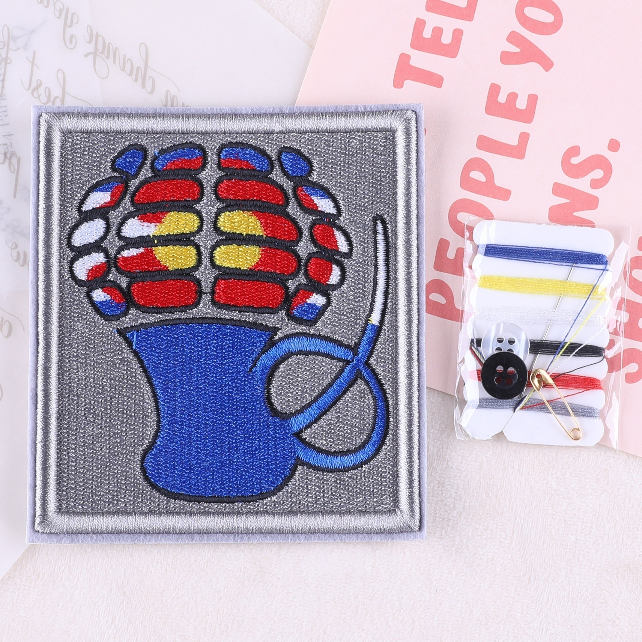 2pcs Embroidered Square Frame Vase Patches Ironing Cloth Stickers For Girls