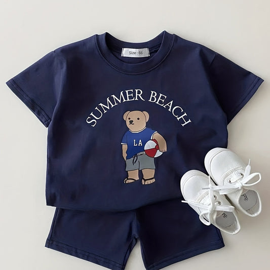 Baby Bear Graphic Print T shirt & Shorts Set for Summer