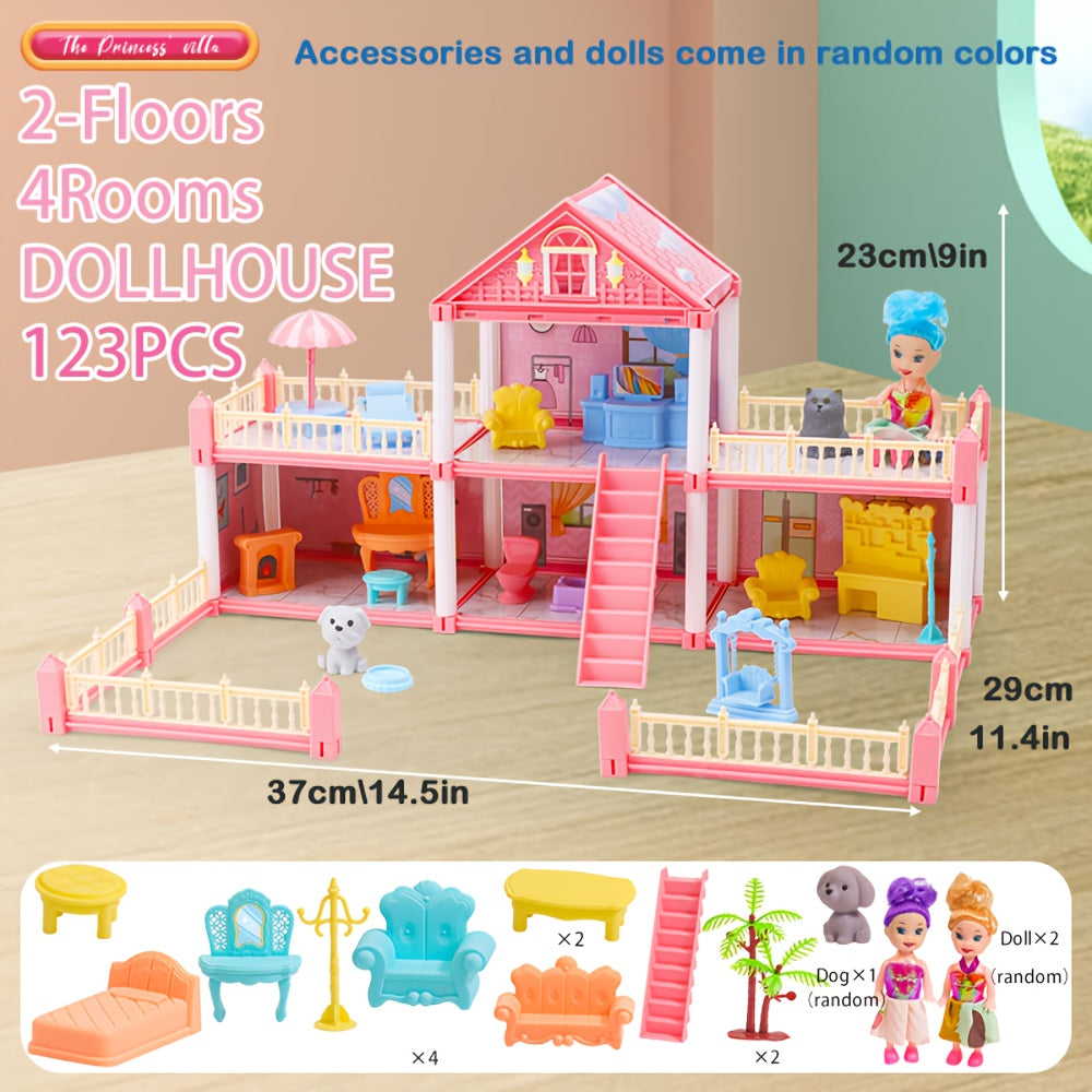 4-Layer Dollhouse Toy Set for Girls - Large Villa DIY Building Kit