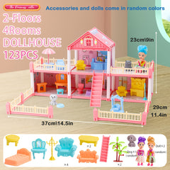 4-Layer Dollhouse Toy Set for Girls - Large Villa DIY Building Kit
