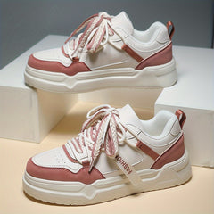 Women's Block Faux Leather Chunky Sneakers for Outdoor Sports
