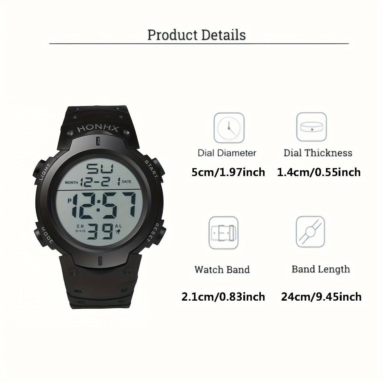 Teen Sports Watch w/Digital Display Alarm Stopwatch Light Mode PVC Band