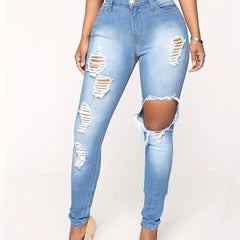 Washed Ripped High Rise Stretch Jeans