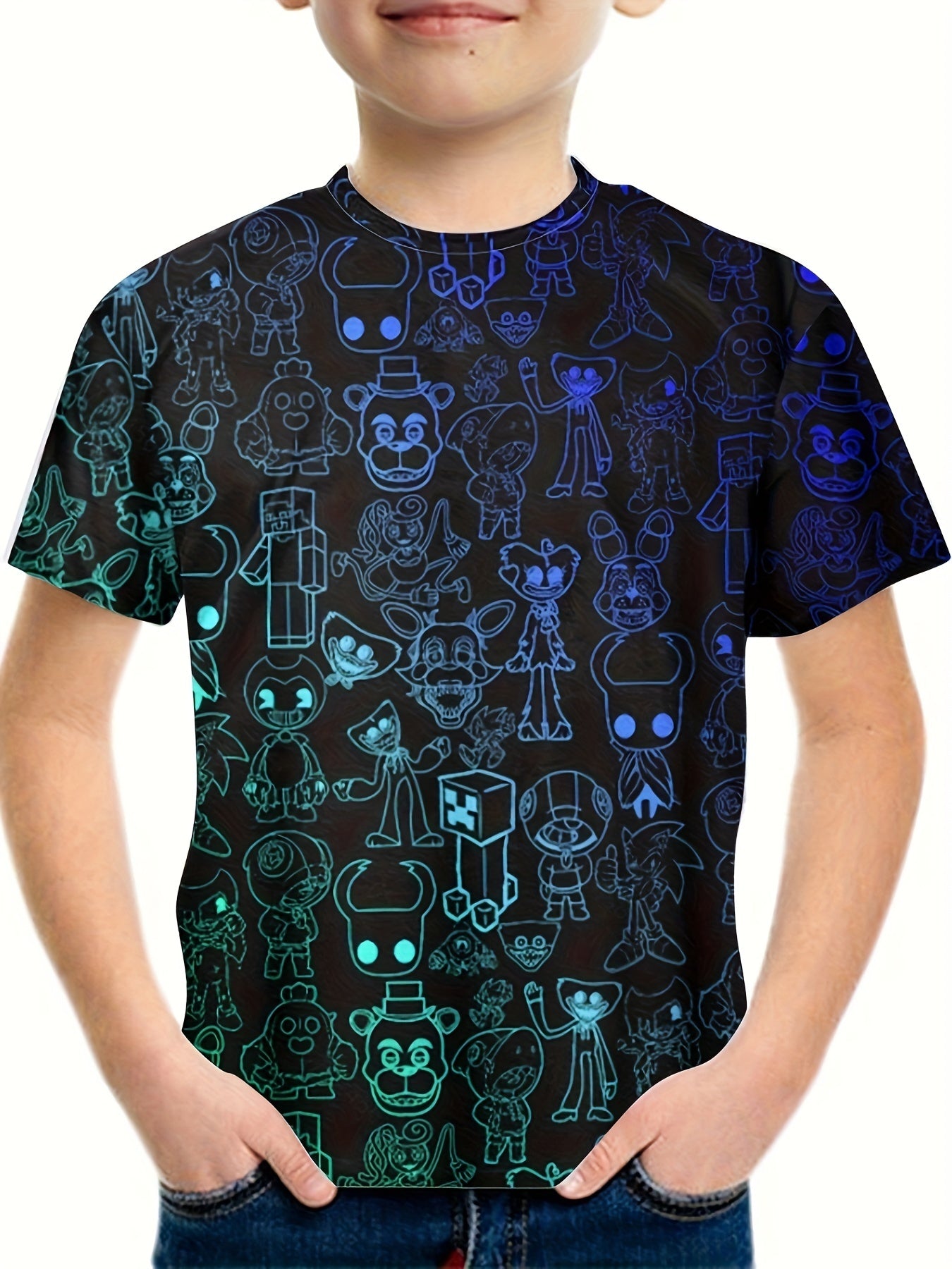Anime Cartoon World Print T-shirt for Kids