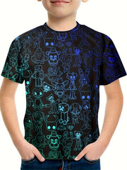 Anime Cartoon World Print T-shirt for Kids