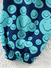 Toddler Girls Cartoon Smile Face Jogger Pants Casual Loose Elastic Waist