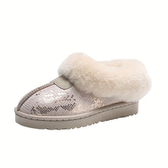Women's Snakeskin Short Boots Slip-On Plush Lined Winter Boots