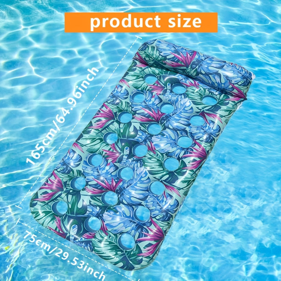 Large Leaf Pattern Pool Float with Headrest, 2 Pillows, PVC Material