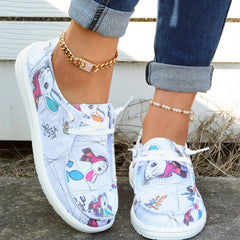 Women's Cartoon Rabbit Boat Shoes Lace Up Canvas Lightweight Walking Shoes