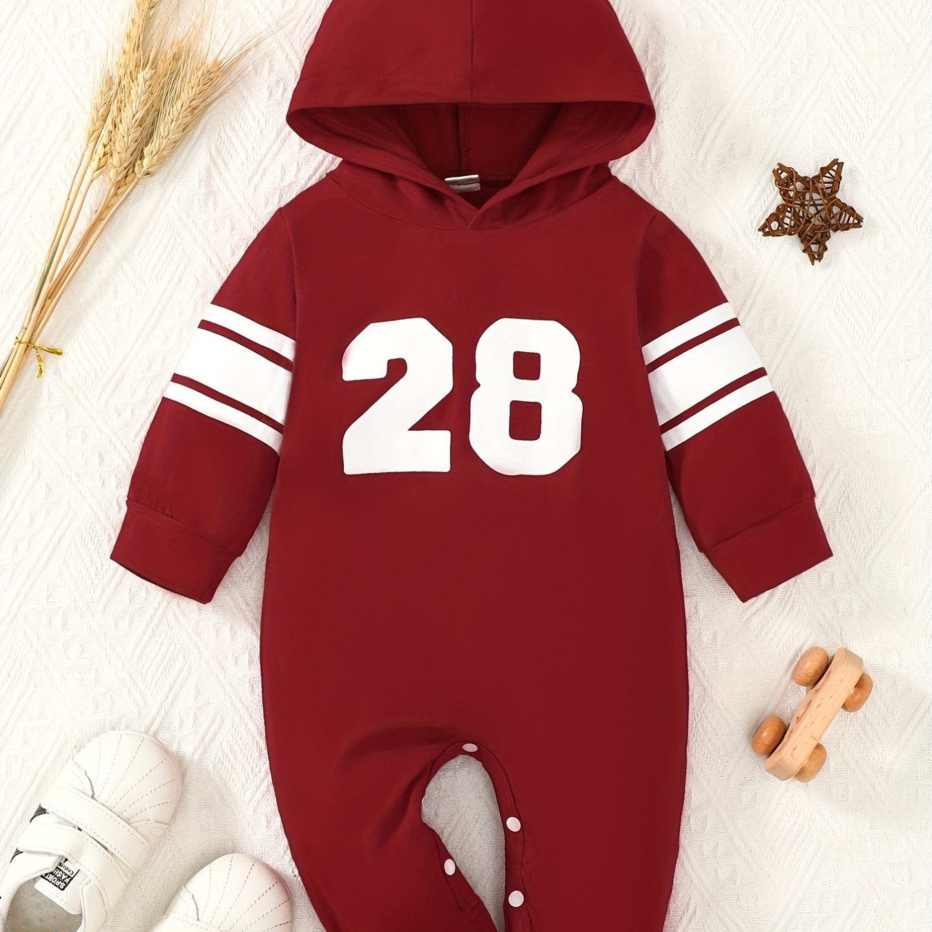 Infant Baby Letter 28 Print Romper Cotton Long Sleeve Hoodie Jumpsuit