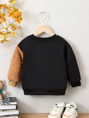 Bear Print Boys Casual Pullover Sweatshirt Long Sleeve Crew Neck Tops