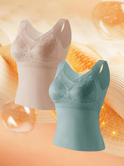 2pcs Lace Tank Tops V Neck Thermal Underwear Top Women's Lingerie