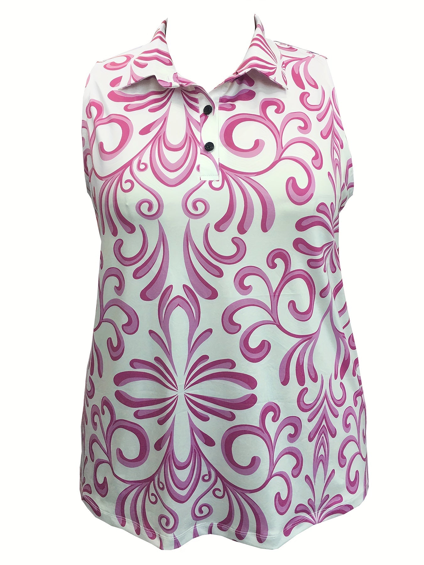 Floral Print Polo Neck Plus Size Sports Top