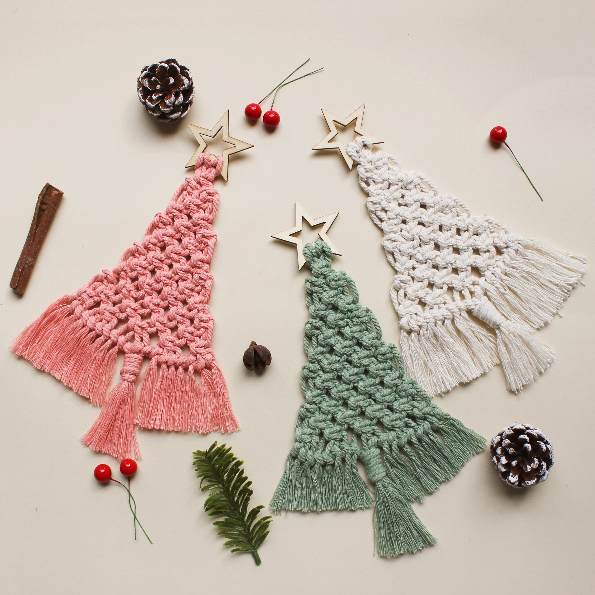 3pcs Macrame Christmas Tree DIY Kit - Perfect Gift for Friends and Family