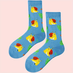 Cartoon Snail Print Socks & Funny Mid Tube Socks Women's Stockings