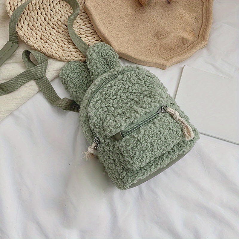 Cartoon Plush Rabbit Ear Decor Backpack Shoulder Bag