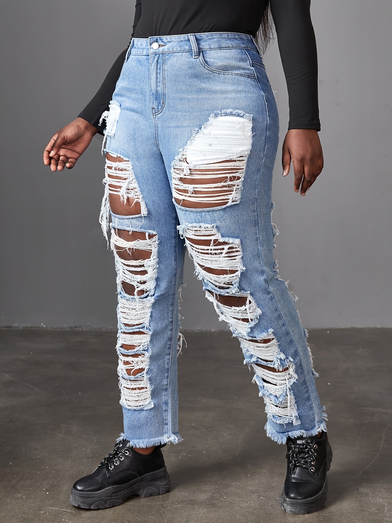 Distressed Straight Leg Jeans Y2K Style