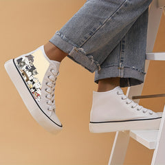 Cat Graphic Canvas High Top Sneakers for Women