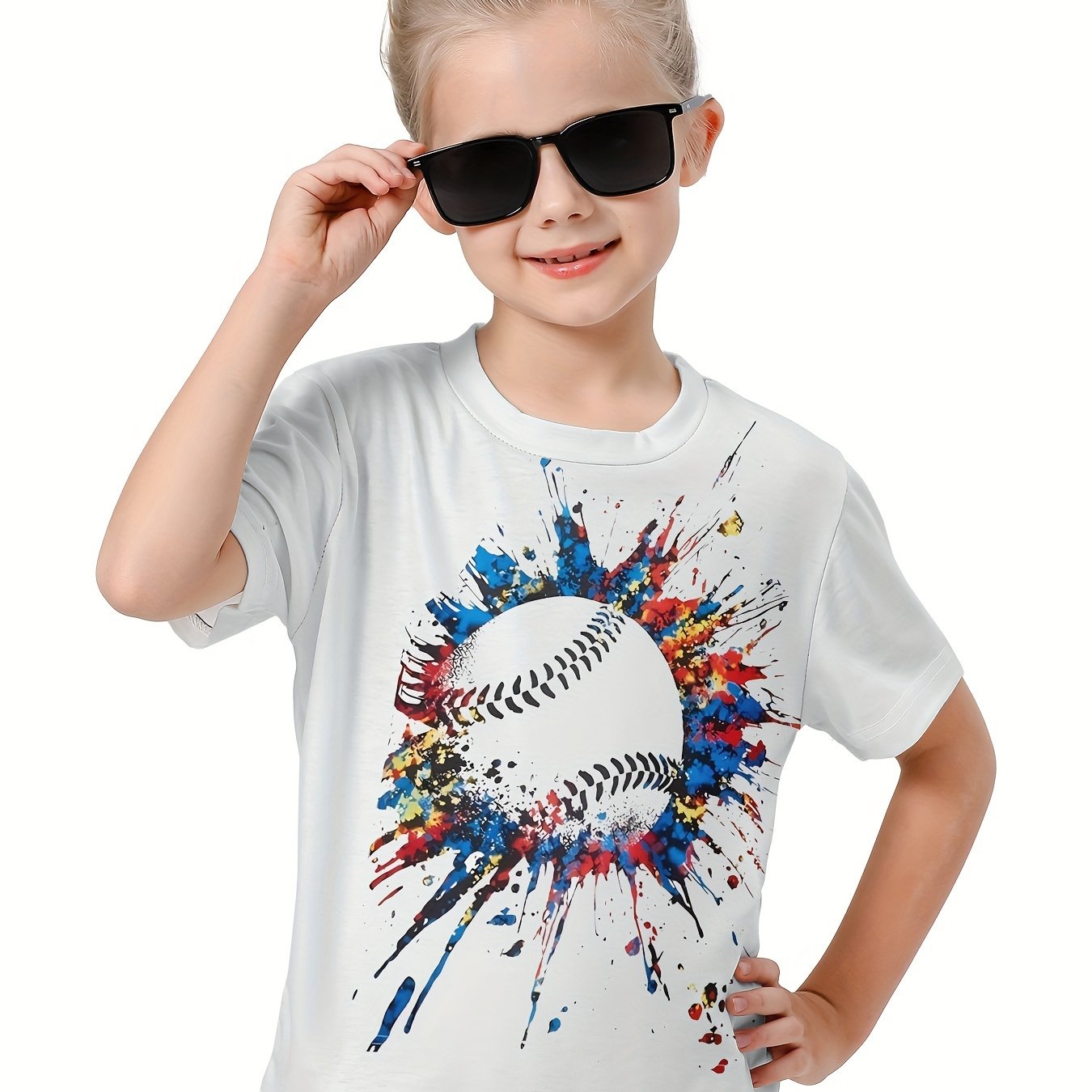 3D Tie Dye Baseball Graphic Short Sleeve T-shirt Pullover Summer Clothes