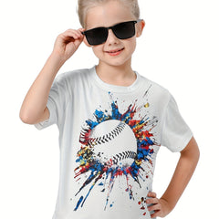 3D Tie Dye Baseball Graphic Short Sleeve T-shirt Pullover Summer Clothes