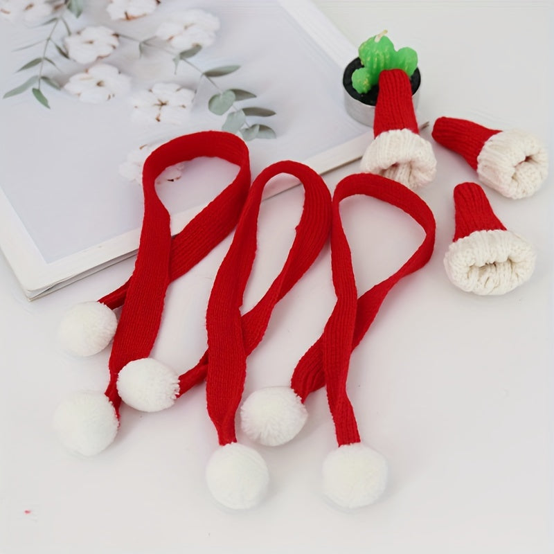6pcs Mini Christmas Santa Knitted Hat Scarf Set DIY Craft Art