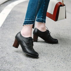 Women's Lace Up Chunky Heel Shoes Low Round Toe Comfy Oktoberfest Dress